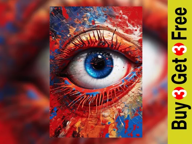 Blue Eye Abstract Oil Painting Print - Surreal Wall Art 5" x 7"