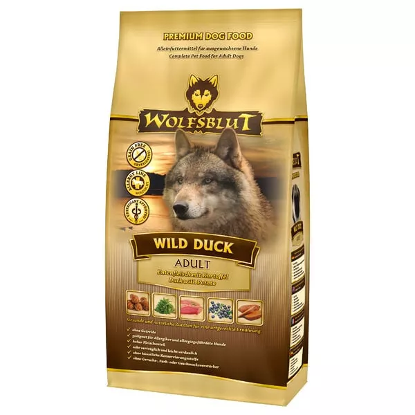 12,5kg Wolfsblut Wild Duck Adult schmackhaftes Trockenfutter getreidefrei