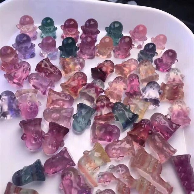 Hand Carved Natural Fluorite Mini Ghost Quartz Crystal Skull Reiki Healing 5pcs