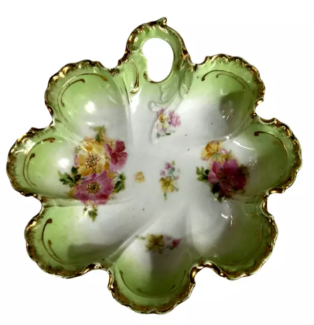 Antique German Porcelain Hand Painted Floral Reticulated Candy Dish Clermont EZ