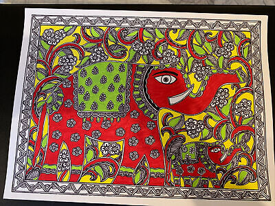 Elephant Madhubani Mithila handmade painting/home decor/folk art