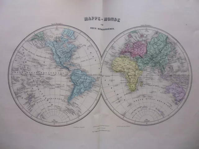 Carte géographique ancienne:mappe-monde en deux hémisphères dressée par Chartier