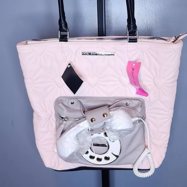 Rare Betsey Johnson Kitsch Phone Tote Blush Multi NWT