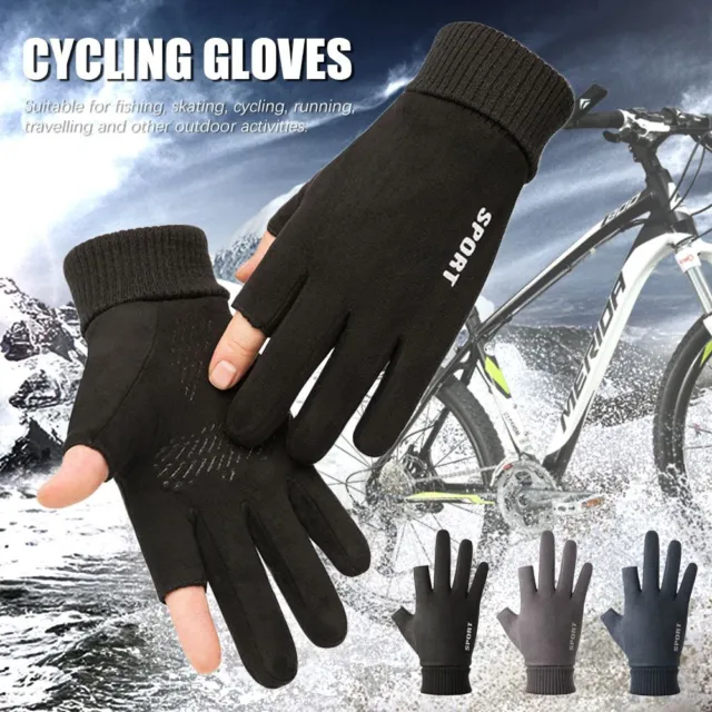 Guanti da bicicletta invernali caldi velluto pugni guanti da pesca 2 dita flip