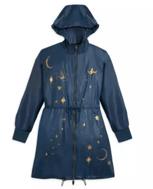 DISNEY PARKS PRINCESS Jasmine Hooded Rain Jacket Blue Gold Aladdin