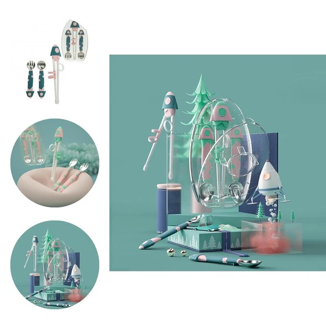 Kit de cubiertos para bebés de borde liso fácil de agarrar tenedor cuchara de entrenamiento para bebés