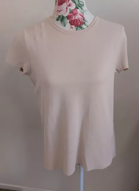 Witchery Beige Nude And White Knit Top Size S 10 Colour Block Short Sleeve