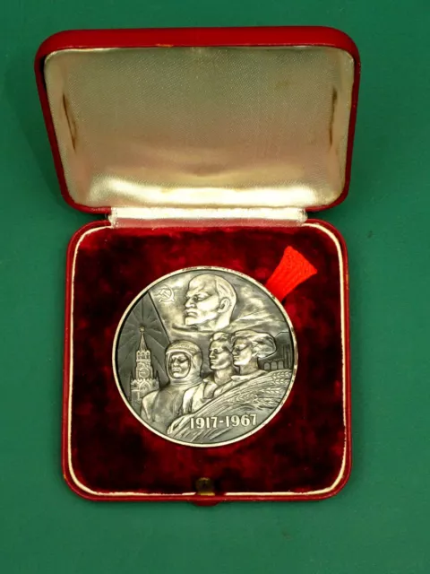 USSR Vintage Sterling Silver 925 Top Table Medal 50 Anniv. Of Soviet Power 73.7g