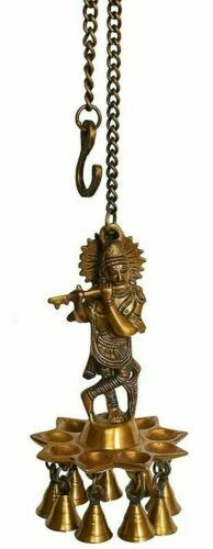 Estatua / Diya /Deepak/Aceite Lámpara De Señor Krishna Techo Colgante Con Bells