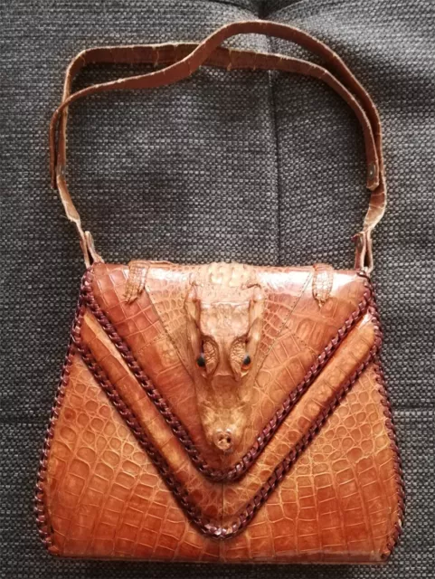 Kuriose "Kroko"- Ledertasche Antik 30er Jahre, Aligatorleder Handtasche