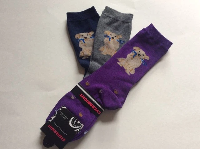 3 Pairs Ladies Novelty Dog Crew Socks * Navy Blue/Gray/Black * Nwt