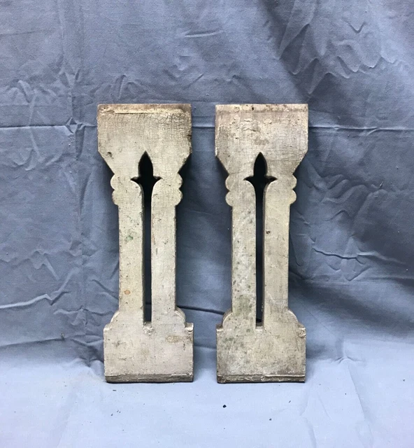 Pair Antique VTG Shabby Architectural Flor Dis Lis Flat Porch Balusters 1836-22B