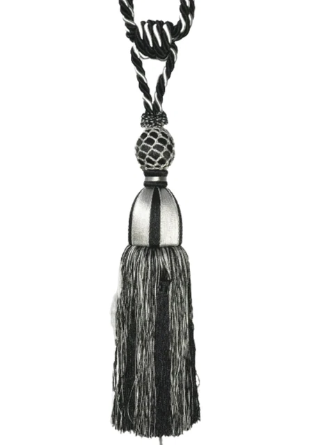Pair 2 pieces Curtain Tie Backs - 33cm Tassel - Black / Silver