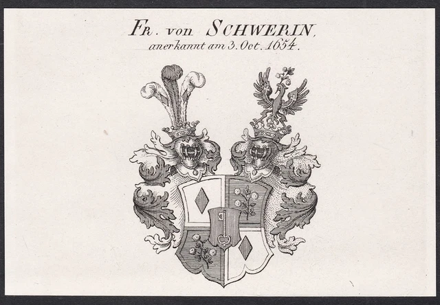 SCHWERIN COAT OF arms Wappen Kupferstich Genealogie Heraldik heraldry
