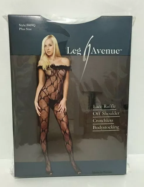 Leg Avenue Lace Ruffle Off Shoulder Crotchless Bodystocking (8809Q White)