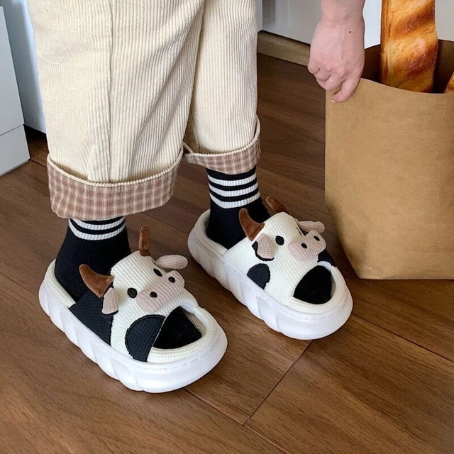 Women Cow Slippers Cartoon Soft Cloud Platform Indoor Shoes Thick Sole Sandals