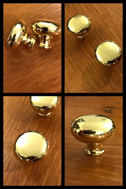 2 Knobs Large Brass Round Pedestal Cabinet Drawer Deco Pull Mid Century Vintage