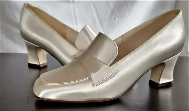 Scarpe vintage raso seta Katz Bridal avorio o bianco sporco