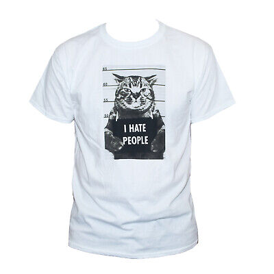 FUNNY CAT odio le persone T Shirt criminale Formato Ritratto Punk Graphic Tee NUOVO S-2XL