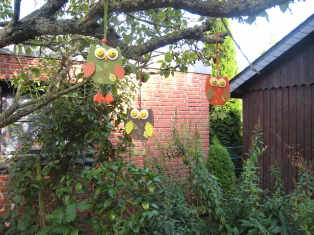 Eule Eulen Vogel Vögel zum Hängen Shabby Deko Dekoration Herbst Holz orange grün