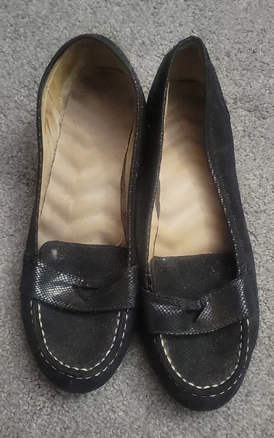 Cushion Walk by Avon women's black suede leather comfort shoes size 8 slip on
