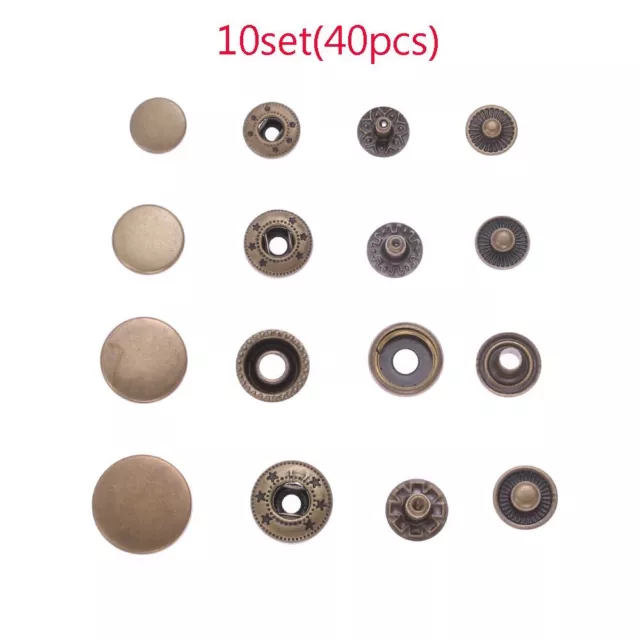 10set (40pcs) Diy Stud Metal Press Button Snap Buttons Round Fasteners