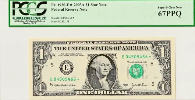 2003A  $1 Richmond Star Note FR. 1930-E*  PCGS Currency 67 PPQ  Superb Gem New