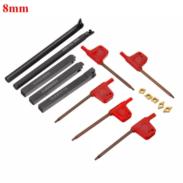 5Pcs  8mm Shank Lathe Turning Tool Holder Boring Bar + Carbide Insert Blades