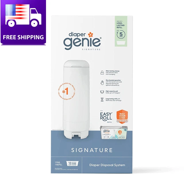 Signature Pail Includes 1 Easy Roll Refill with 18 Bags | Holds up to 846 Newbor