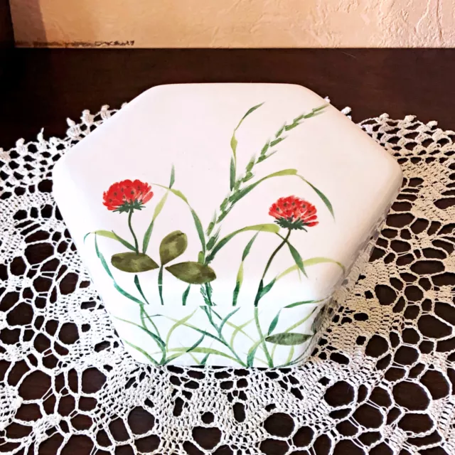 Boîte bonbonnière hexagonale céramique décor peint à la main d' ITALIE