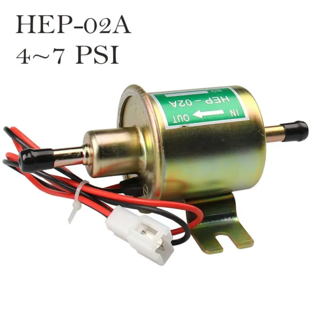 12V Inline Low Pressure Electric Fuel Pump HEP-02A Universal 4-7PSI Gas Diesel