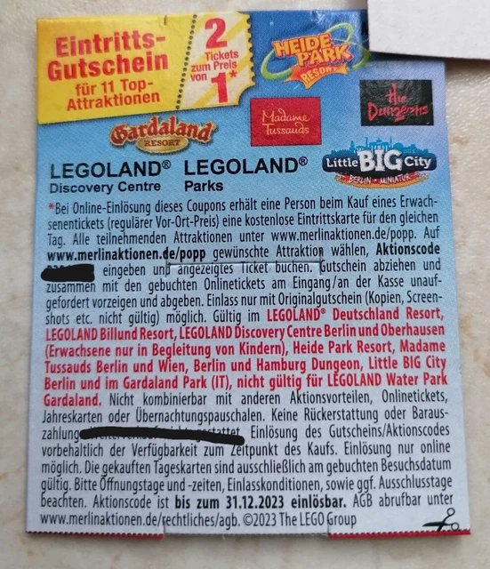 2 per 1 buono, coupon Heide Park Legoland Gardaland Dungeons BigCity fino al 12/23