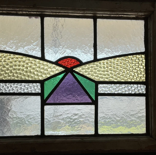 1920's Antique ART DECO Geometric ARCHITECTURAL SALVAGE Old STAINED GLASS WINDOW