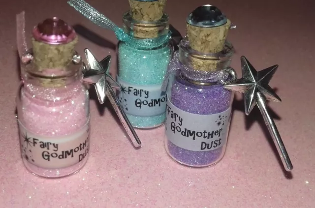 Beautiful Fairy Godmother Magic glitter dust bottle & Wand charm / Godmother