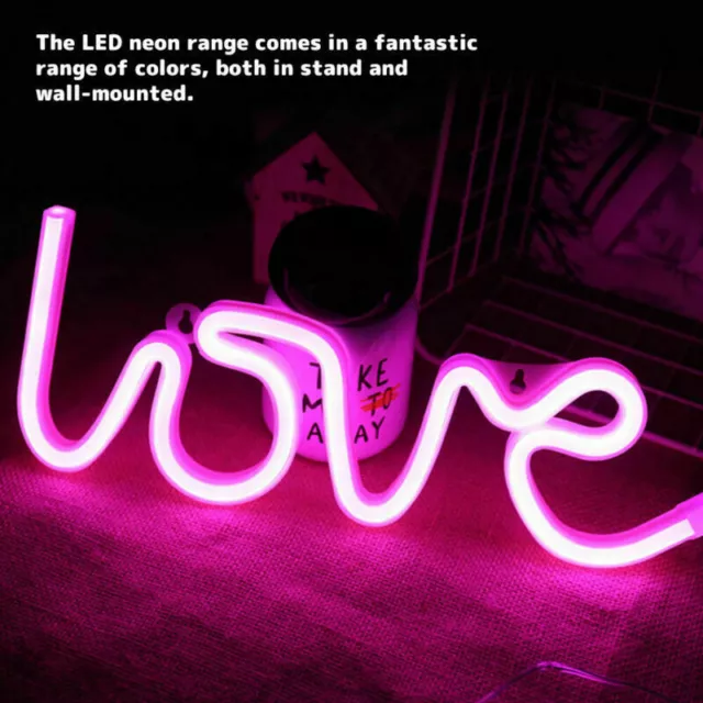 LED Love Neon Light Wall Sign Lights USB/Battery Powered Home Room Party Decor