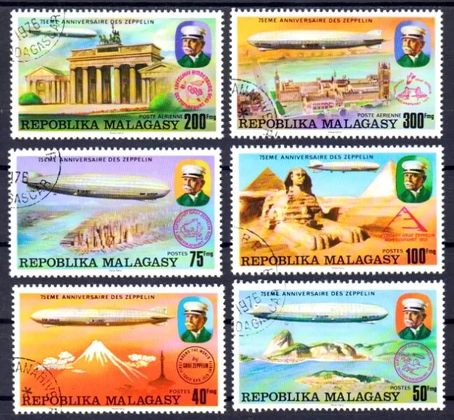 Madagaskar 783-788 , gestempelt / o / Luftschiffe , Zeppeline , Luftfahrt