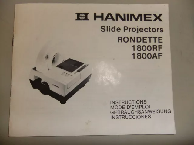 Instructions slide projector HANIMEX RONDETTE 1800 RF AF model's  EMail / CD