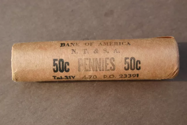 1970 S LINCOLN CENT ORIGINAL BANK WRAP ROLL OBW BofA PENNY ROLL