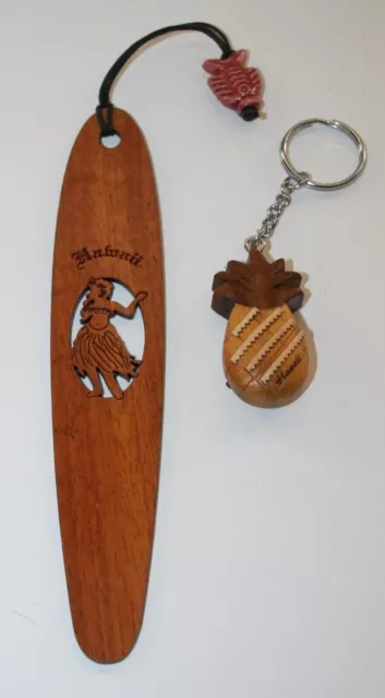 Hawaii Wood Bookmark and Wood Pineapple Keychain