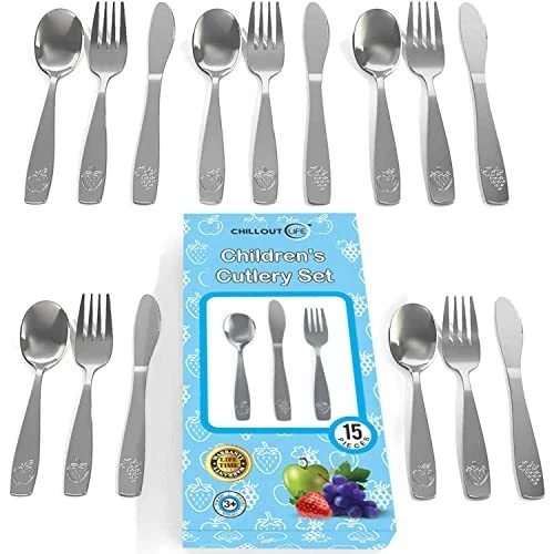 15 Piece Stainless Steel Kids Silverware Set - Child and Toddler Safe Flatwar...