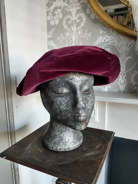 Berretto Borgogna Vintage Bermona Oversize Londra anni '60 Velluto di Cotone