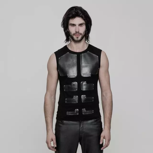 Punk Rave Men's CyberPunk Gothic Rock Cyborg Armor Black Sleeveless T-Shirt Top