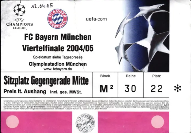 3530 Biglietto Ec I 2004/05 FC Bayern München - FC Chelsea Londra, 12.04.2005