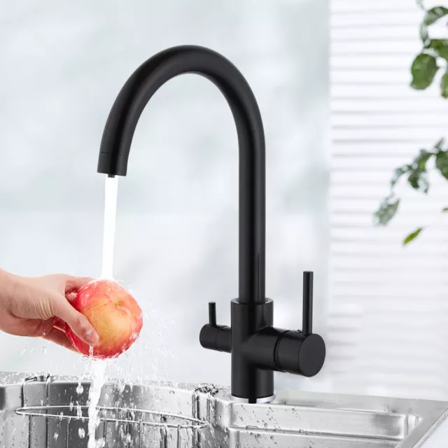 3 Wege Küchenarmatur Wasserhahn Wasserfilter Brause Trinkwasserhahn Schwarz DHL