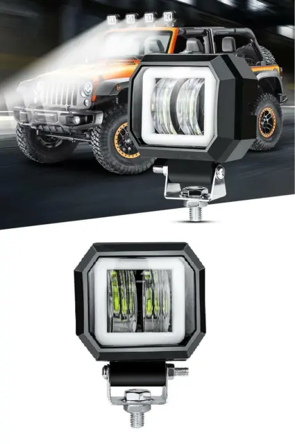 1x 3 pouces 7D carré 20W LED feux de travail blanc Halo Angel Eyes 4x4 SUV ATV