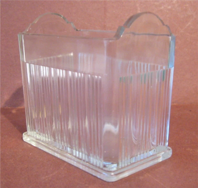 1930 s Vintage RIBBED GLASS FAN FOLD NAPKIN HOLDER Hoosier Cabinet