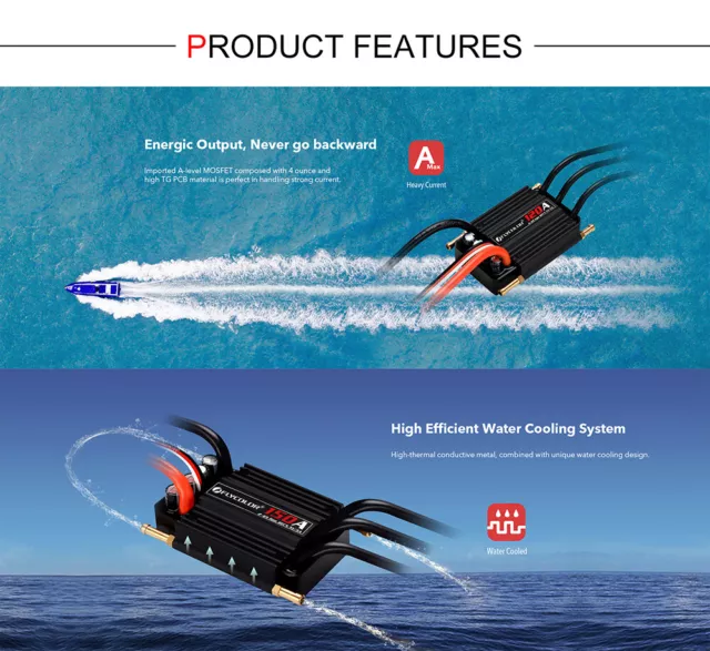 Flycolor Waterproof 50A/90A/120A/150A Brushless ESC 2-6S BEC for Ship RC Boat 3