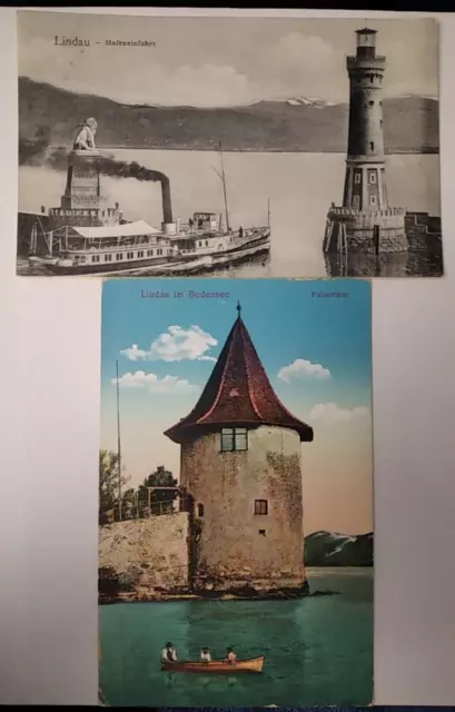 2x Lindau Bodensee Postkarten 1.11.10, 22.8.15 echt gelaufen sauber gestempelt