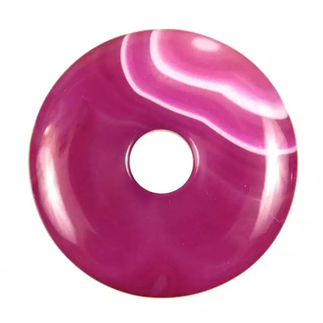 Donut Pi Chinois en agate colorée rose pour pendentif - Diam: 4 cm