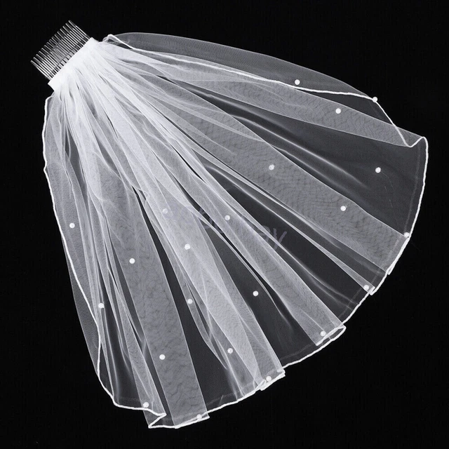 Whtie 1 Layer Wedding Veils Beaded Bridal Bride Party Veil Satin edge with comb